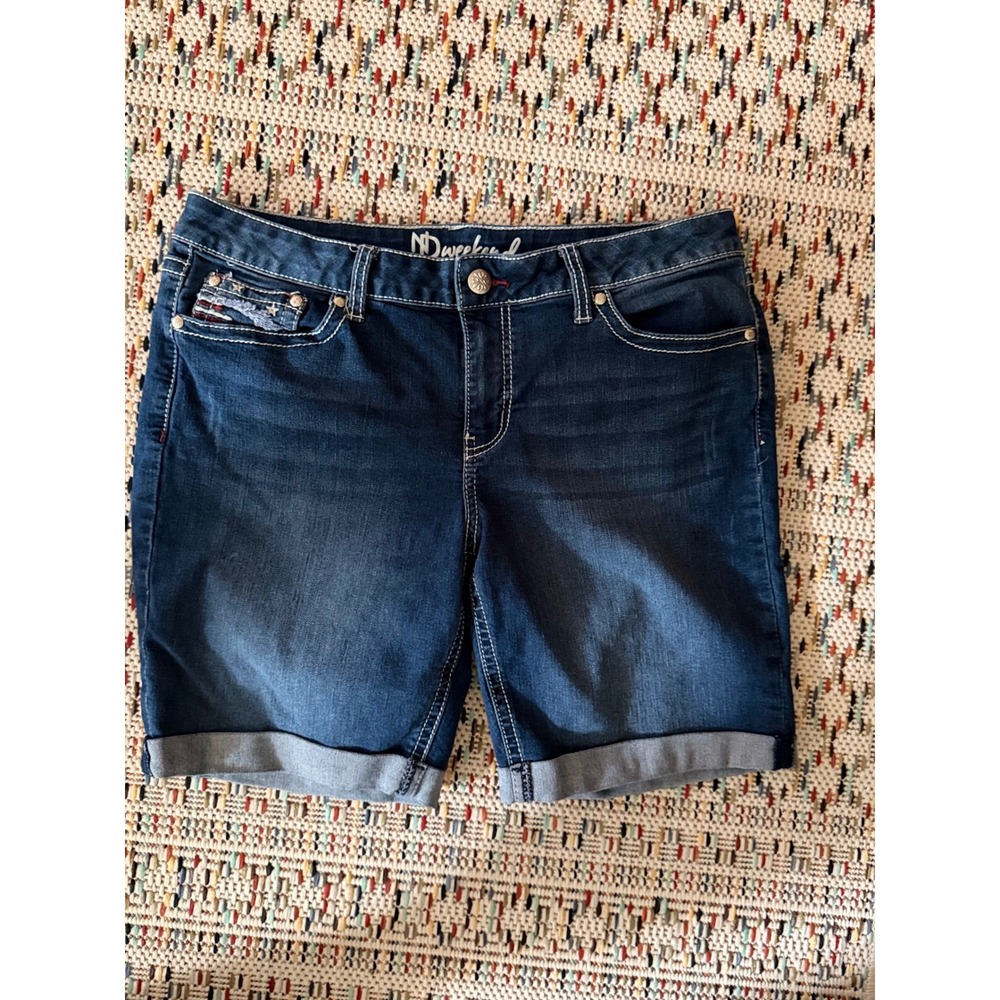 ND Weekend Womens Americana Denim Shorts Dark Wash Stars Stripes‎ Size 12